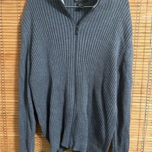 Men INC International Concepts Charcoal Ribbed Zip-Front Sweater